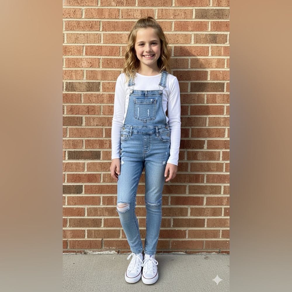 Urban Kids Light Acid Wash Distressed Denim Skinny Overalls Girl 10